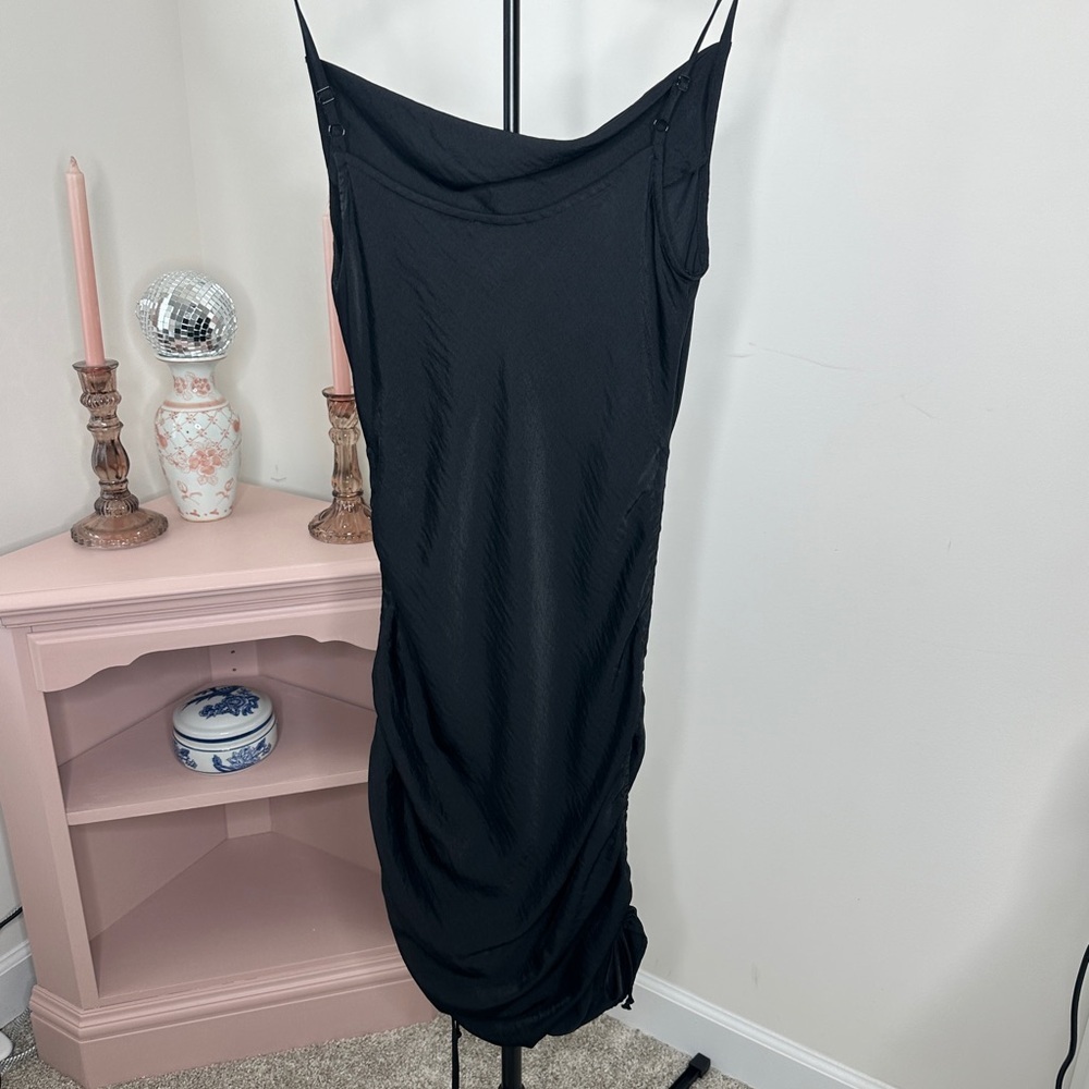 Express Elegant Black Slip Dress Ruched Tie Sides MEDIUM - Picture 4 of 6